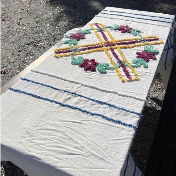 Vintage Chenille Bedspread Coverlet Twin 72x98 Floral Cottage Cutter Crafts - Picture 2 of 14